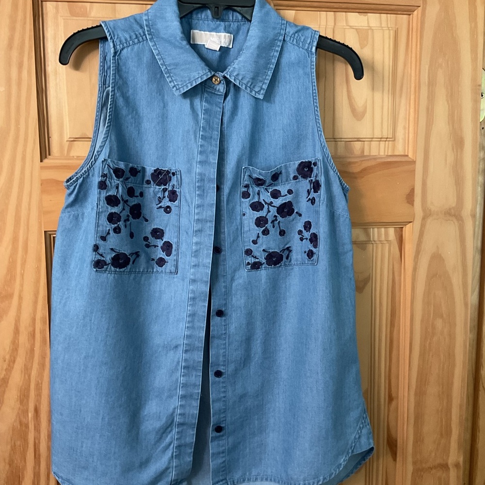 MICHAEL Michael Kors Blue Sleeveless Button Down Blouse